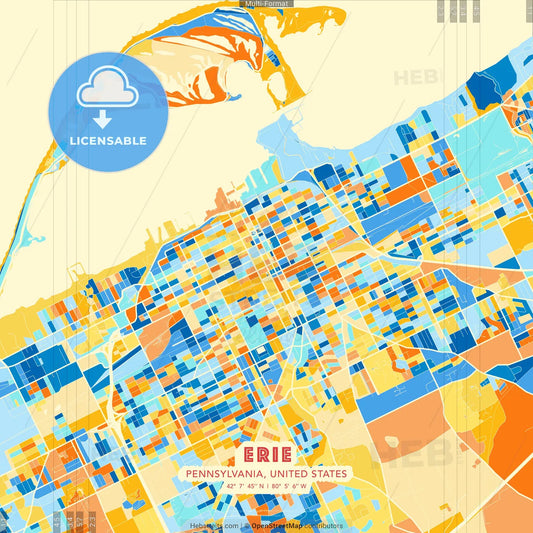 Erie, Pennsylvania, United States blue and orange vector art map template