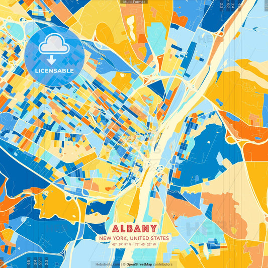Albany, New York, United States blue and orange vector art map template