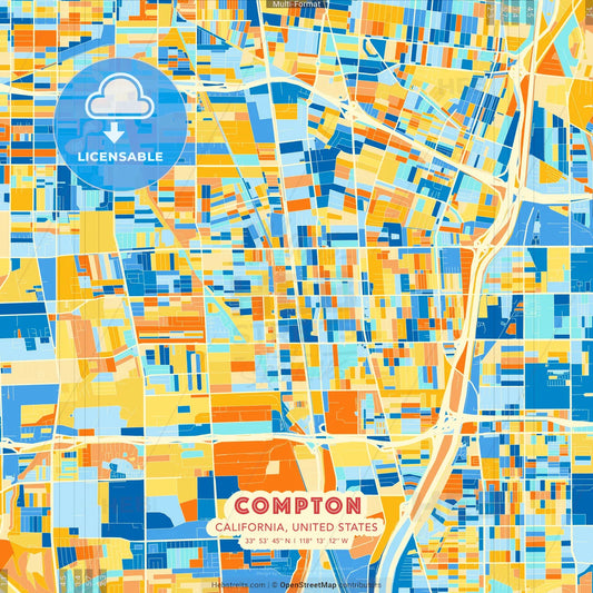 Compton, California, United States blue and orange vector art map template