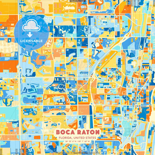 Boca Raton, Florida, United States blue and orange vector art map template