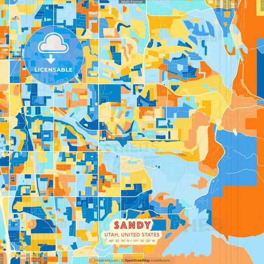 Sandy, Utah, United States blue and orange vector art map template