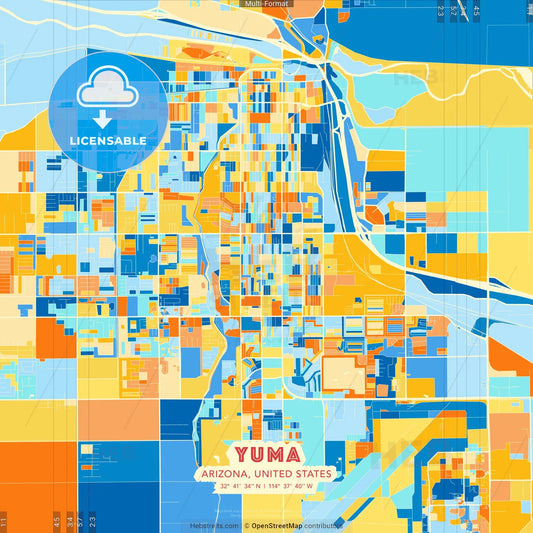 Yuma, Arizona, United States blue and orange vector art map template