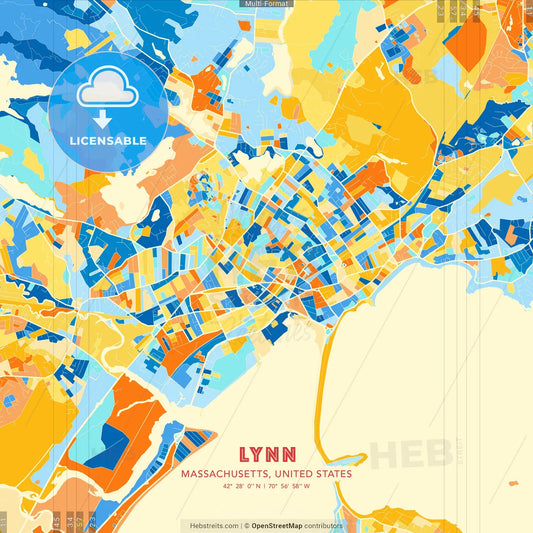Lynn, Massachusetts, United States blue and orange vector art map template