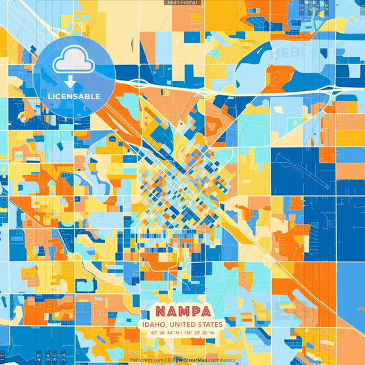 Nampa, Idaho, United States blue and orange vector art map template