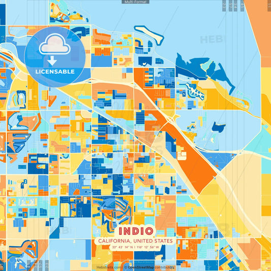 Indio, California, United States blue and orange vector art map template