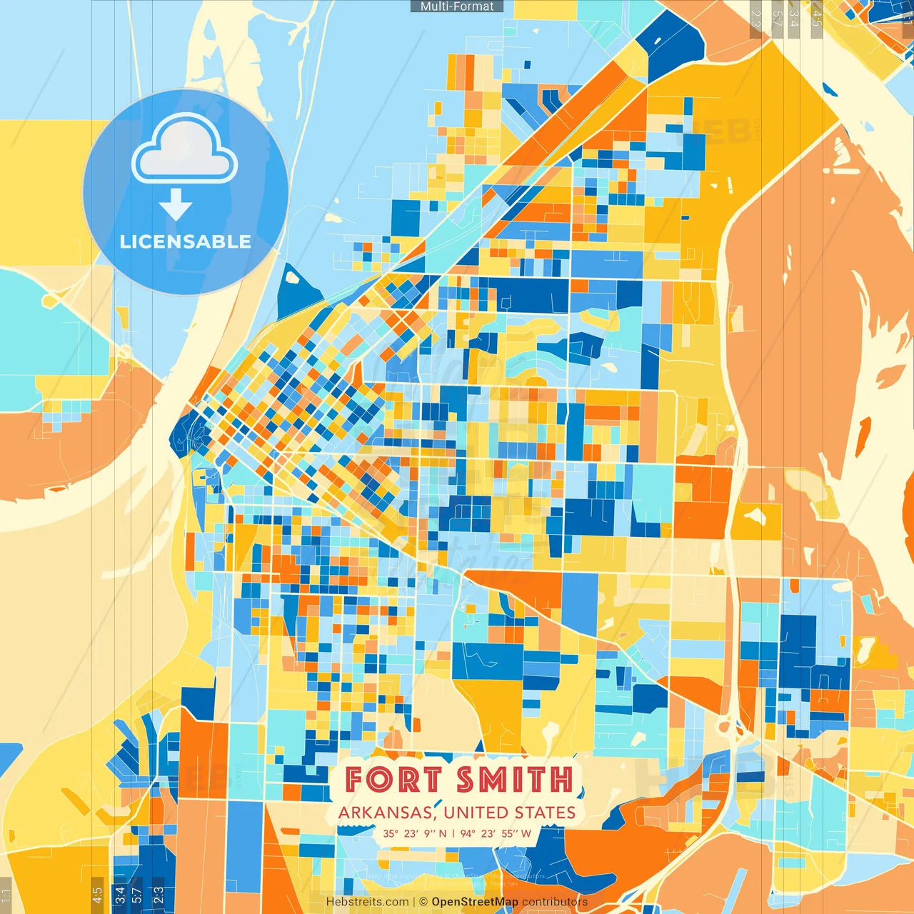 Fort Smith, Arkansas, United States blue and orange vector art map template