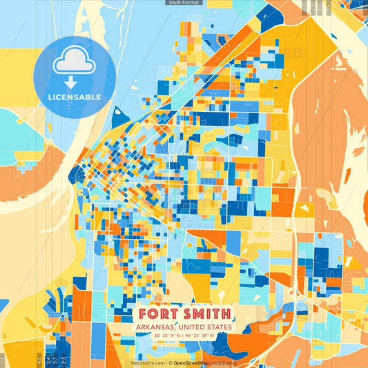 Fort Smith, Arkansas, United States blue and orange vector art map template