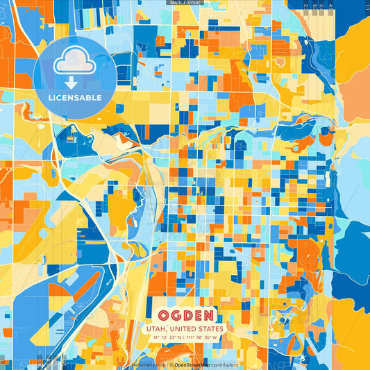 Ogden, Utah, United States blue and orange vector art map template