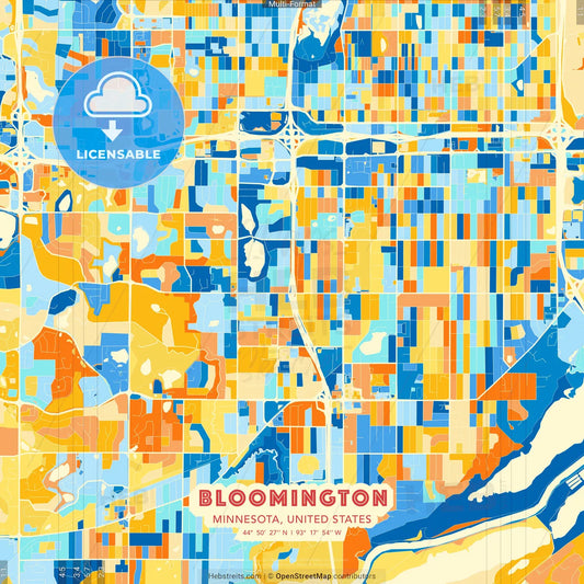 Bloomington, Minnesota, United States blue and orange vector art map template