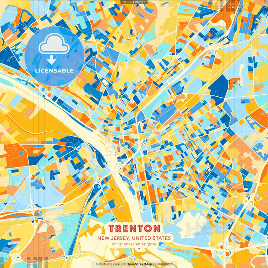 Trenton, New Jersey, United States blue and orange vector art map template