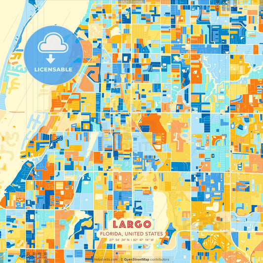 Largo, Florida, United States blue and orange vector art map template