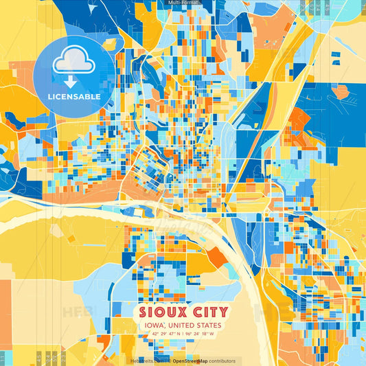 Sioux City, Iowa, United States blue and orange vector art map template