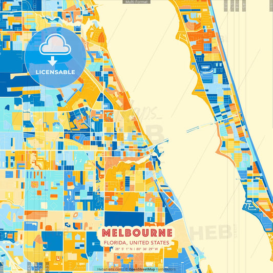 Melbourne, Florida, United States blue and orange vector art map template