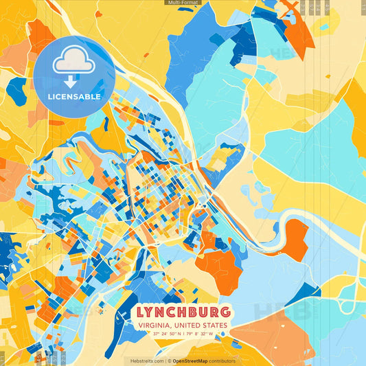 Lynchburg, Virginia, United States blue and orange vector art map template