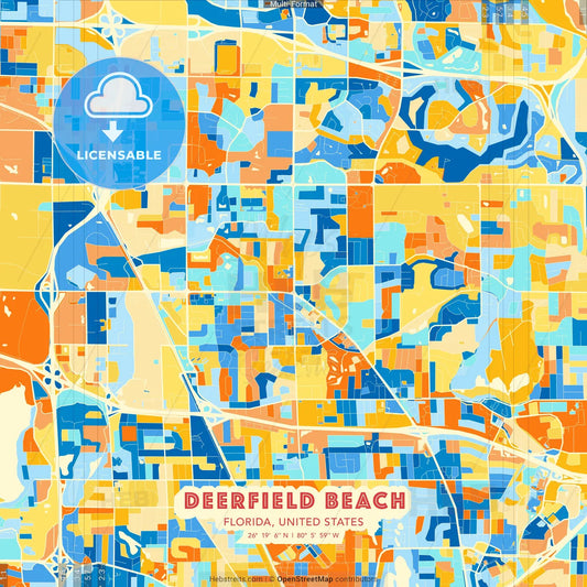 Deerfield Beach, Florida, United States blue and orange vector art map template
