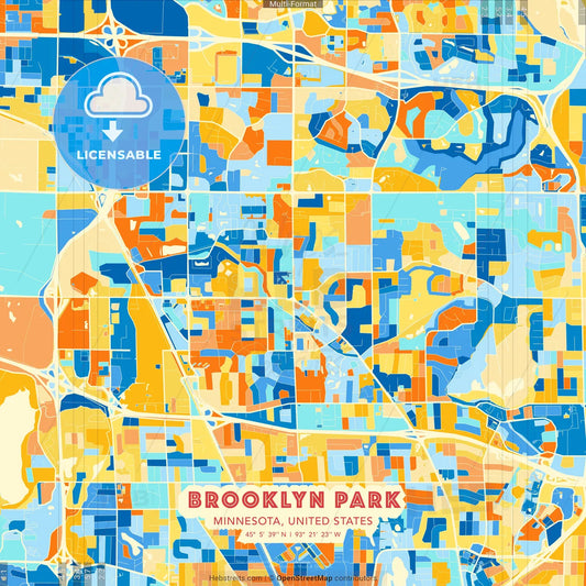 Brooklyn Park, Minnesota, United States blue and orange vector art map template