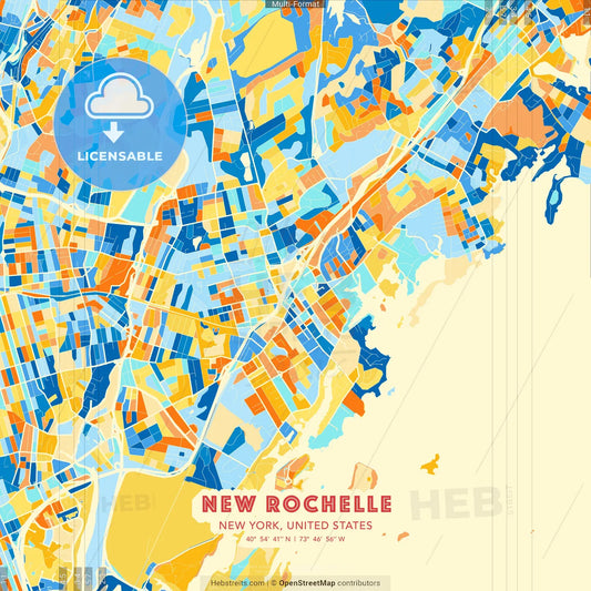 New Rochelle, New York, United States blue and orange vector art map template