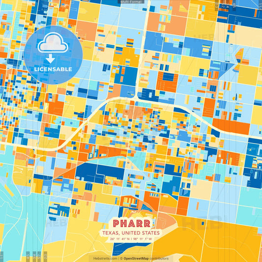 Pharr, Texas, United States blue and orange vector art map template