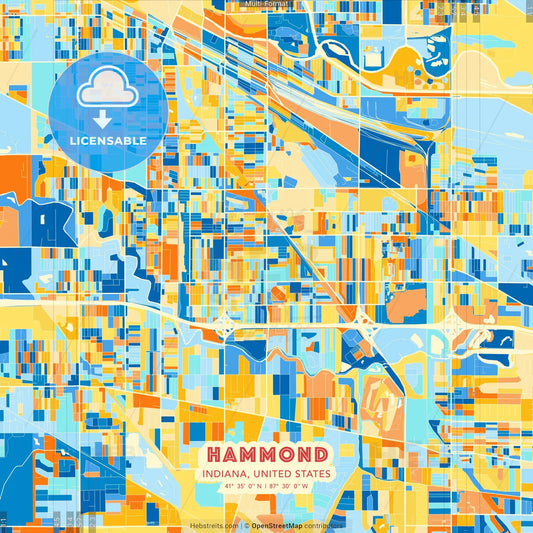 Hammond, Indiana, United States blue and orange vector art map template