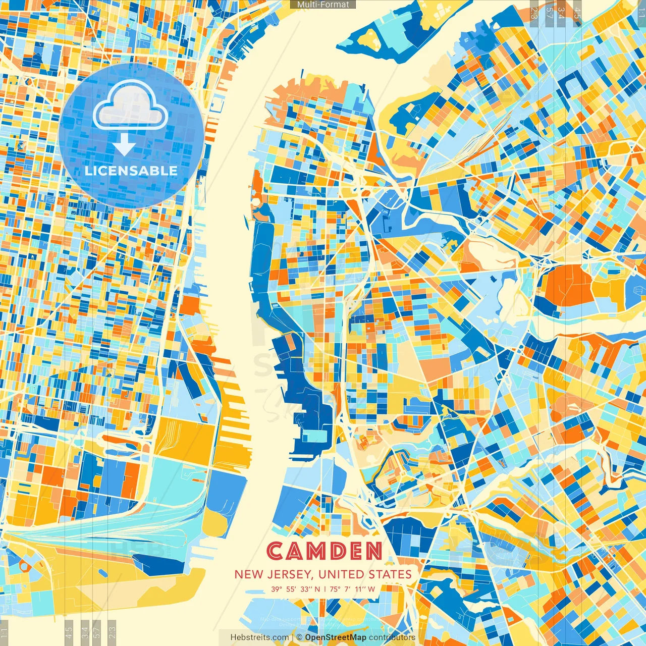 Camden, New Jersey, United States blue and orange vector art map template
