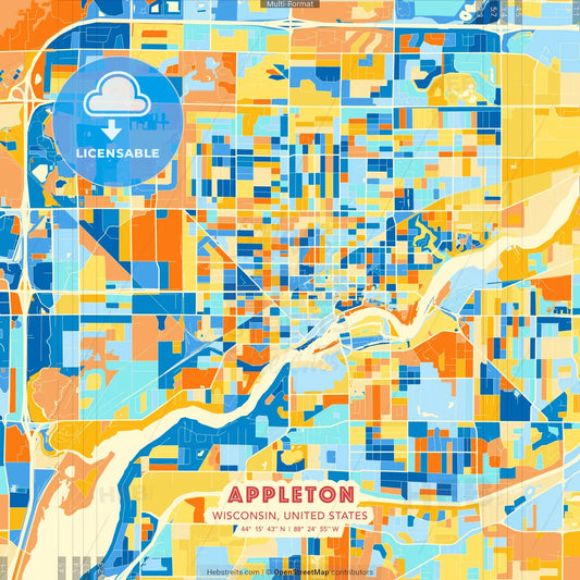 Appleton, Wisconsin, United States blue and orange vector art map template