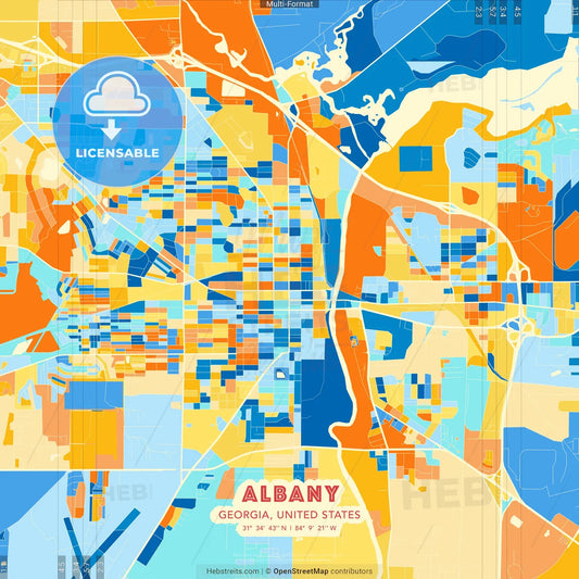 Albany, Georgia, United States blue and orange vector art map template