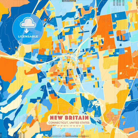 New Britain, Connecticut, United States blue and orange vector art map template