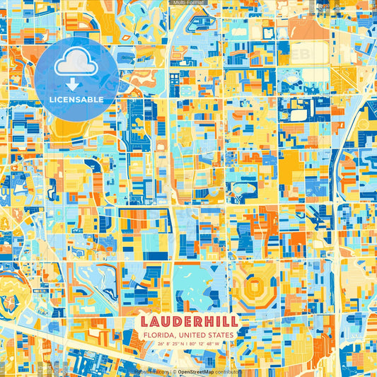 Lauderhill, Florida, United States blue and orange vector art map template