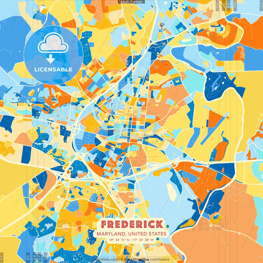 Frederick, Maryland, United States blue and orange vector art map template