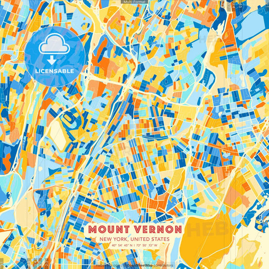 Mount Vernon, New York, United States blue and orange vector art map template