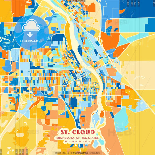 St. Cloud, Minnesota, United States blue and orange vector art map template