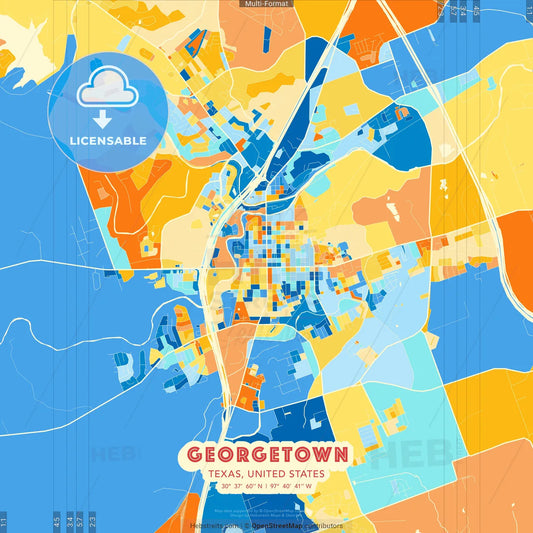 Georgetown, Texas, United States blue and orange vector art map template