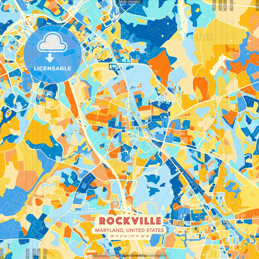 Rockville, Maryland, United States blue and orange vector art map template