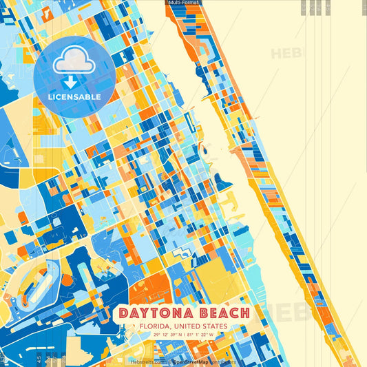 Daytona Beach, Florida, United States blue and orange vector art map template