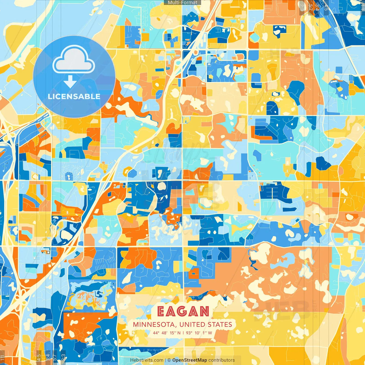 Eagan, Minnesota, United States blue and orange vector art map template