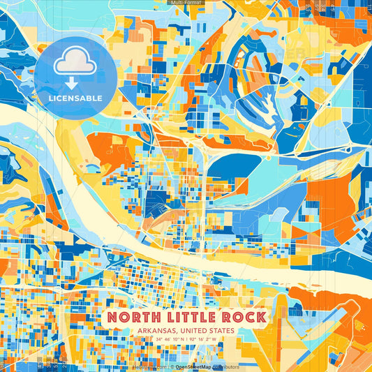 North Little Rock, Arkansas, United States blue and orange vector art map template