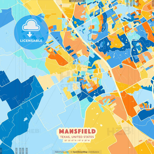 Mansfield, Texas, United States blue and orange vector art map template