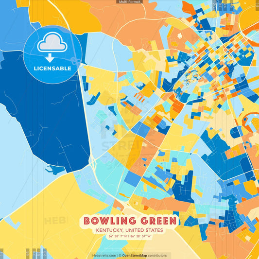 Bowling Green, Kentucky, United States blue and orange vector art map template