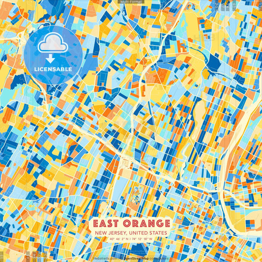 East Orange, New Jersey, United States blue and orange vector art map template