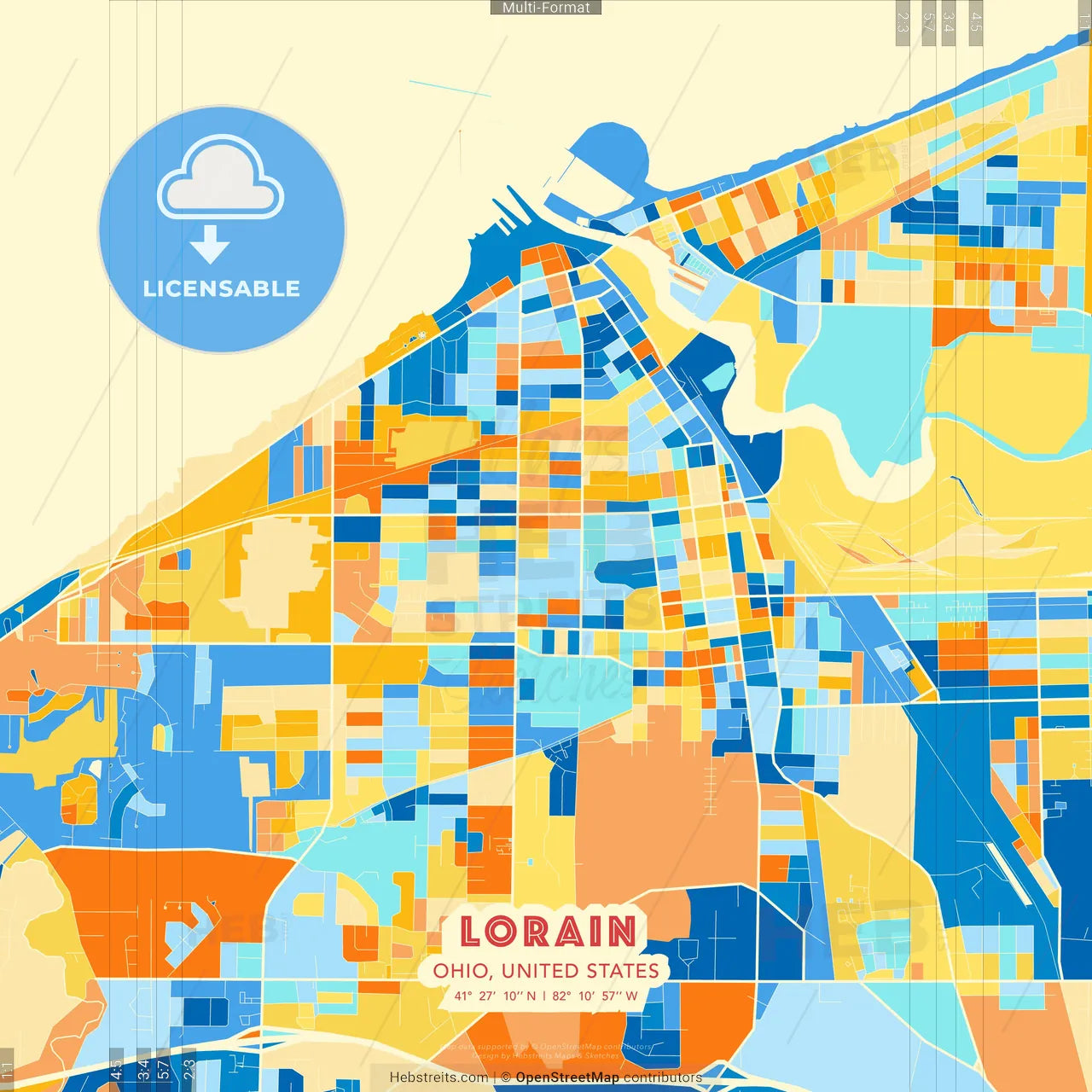 Lorain, Ohio, United States blue and orange vector art map template