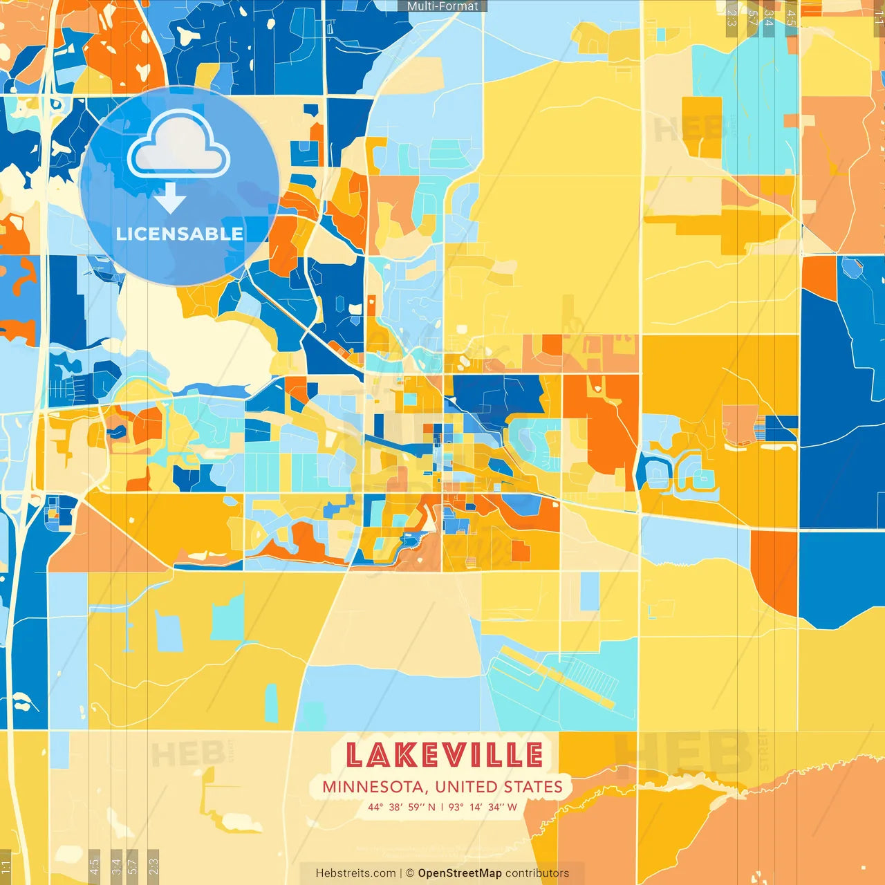 Lakeville, Minnesota, United States blue and orange vector art map template