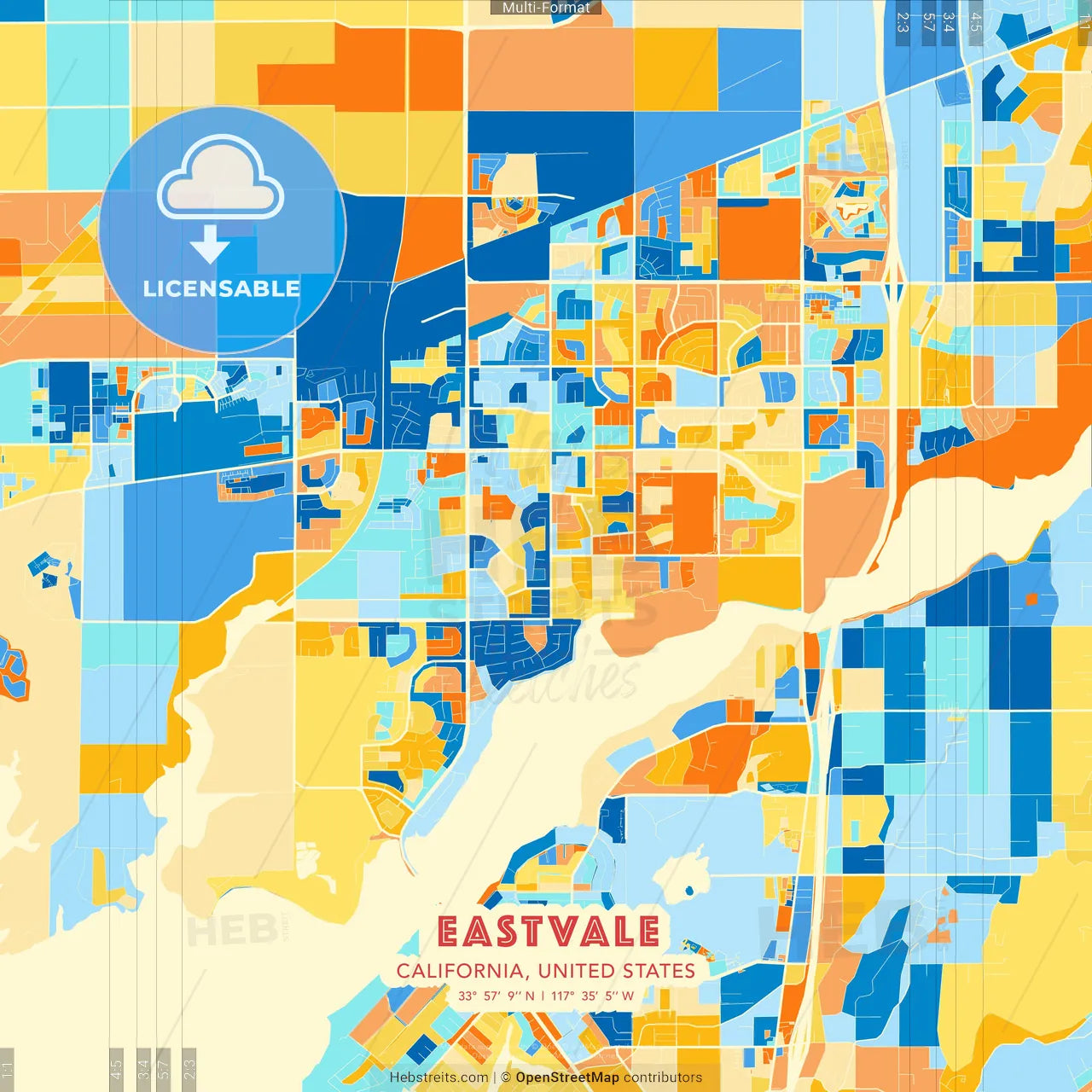 Eastvale, California, United States blue and orange vector art map template