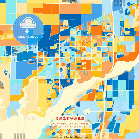 Eastvale, California, United States blue and orange vector art map template