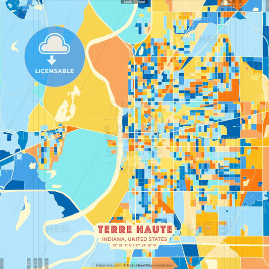 Terre Haute, Indiana, United States blue and orange vector art map template