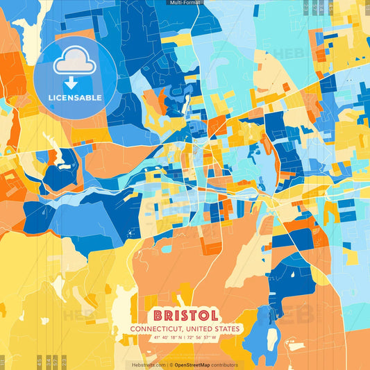 Bristol, Connecticut, United States blue and orange vector art map template