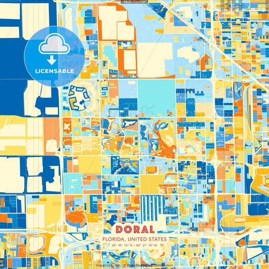 Doral, Florida, United States blue and orange vector art map template