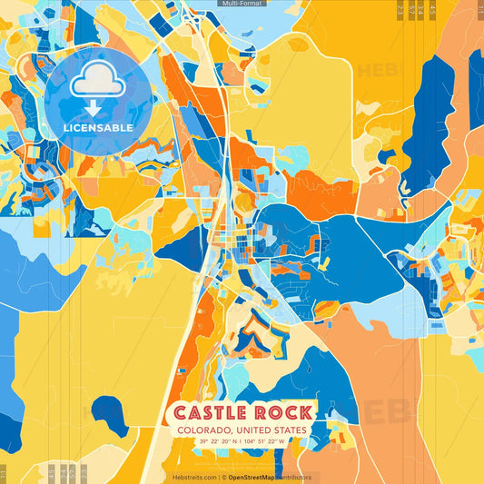 Castle Rock, Colorado, United States blue and orange vector art map template