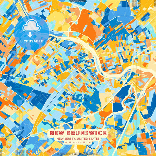 New Brunswick, New Jersey, United States blue and orange vector art map template