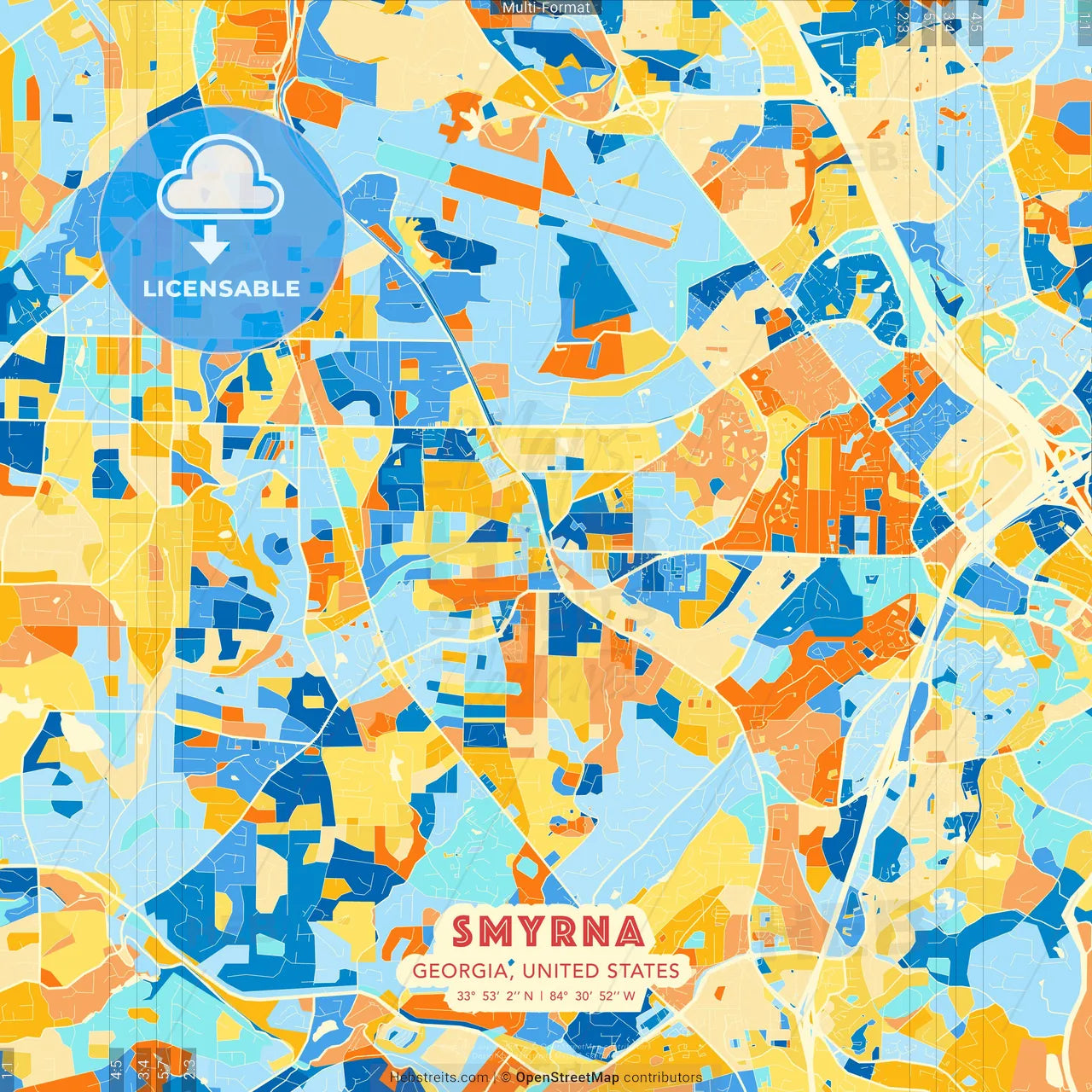 Smyrna, Georgia, United States blue and orange vector art map template