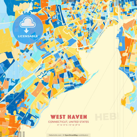 West Haven, Connecticut, United States blue and orange vector art map template